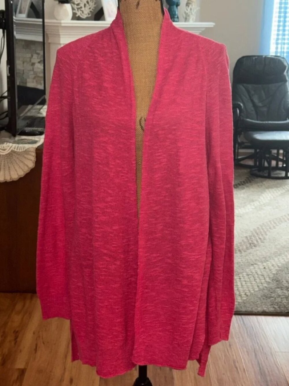 Eileen Fisher linen/cotton blend long sleeve pink open front tunic cardigan L